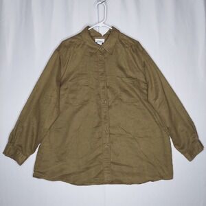 Vtg Avenue Women Brown Faux Suede Button Shirt 22/24 Grunge Western Y2K